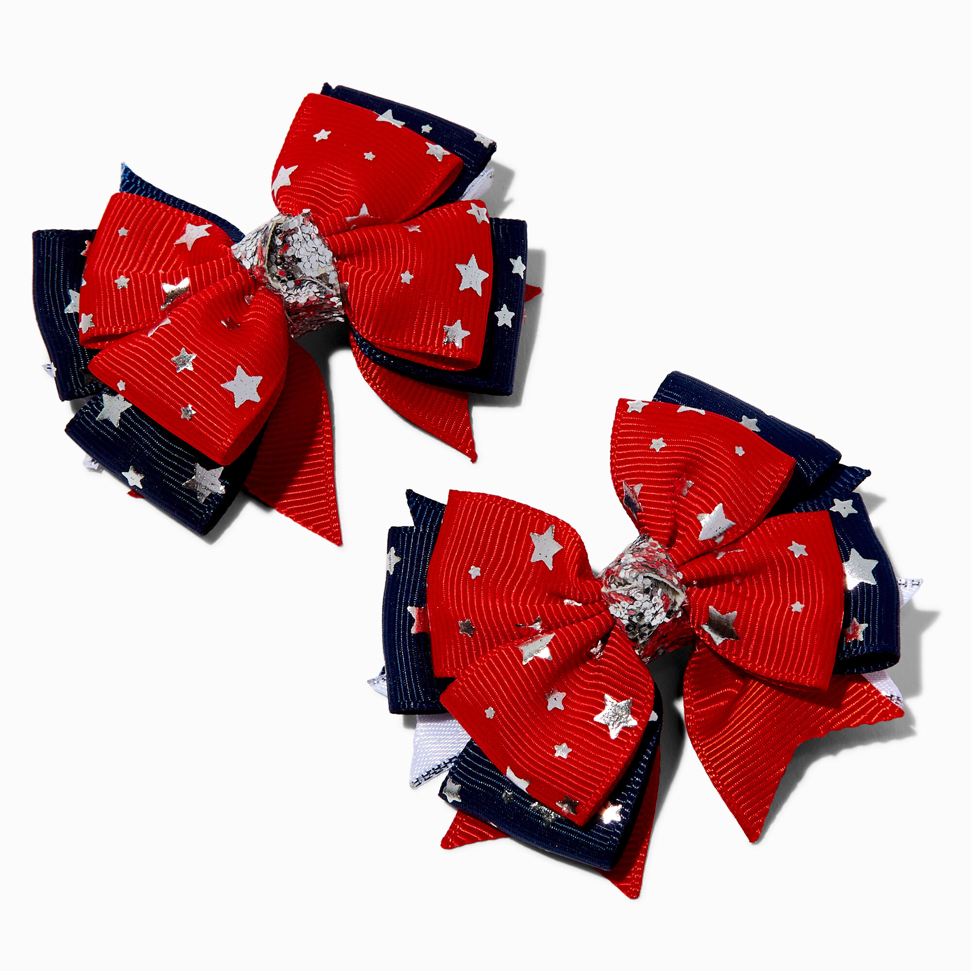 Red, White, & Blue Stars Hair Bow Clips - 2 Pack,