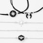 Silver Chain &amp; Black Enamel Bracelet Set - 5 Pack,