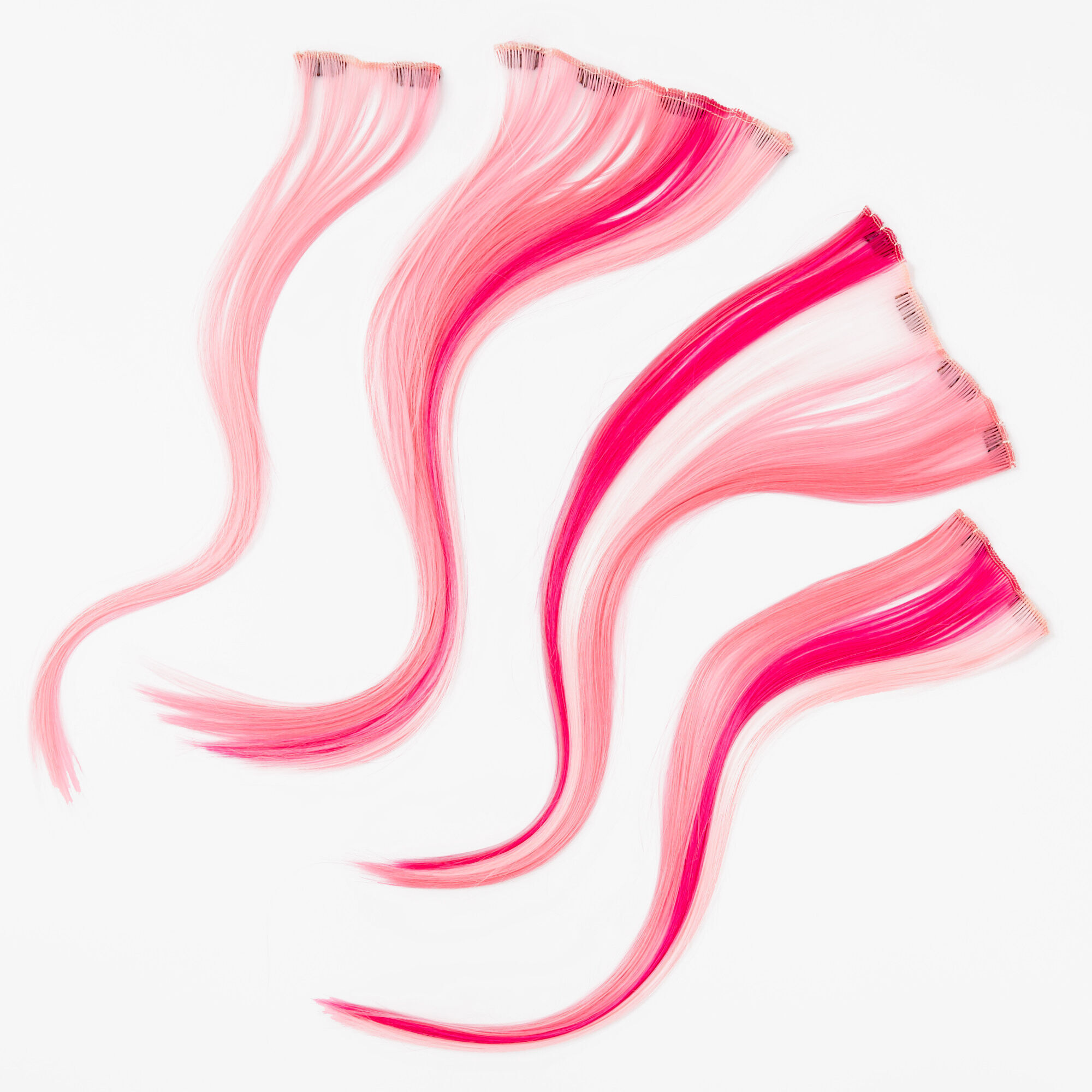 pink tinsel faux hair clip in extensions - 2 pack