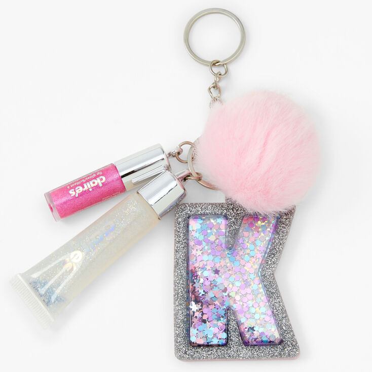 Initial Lip Gloss Keychain - Pink, K,