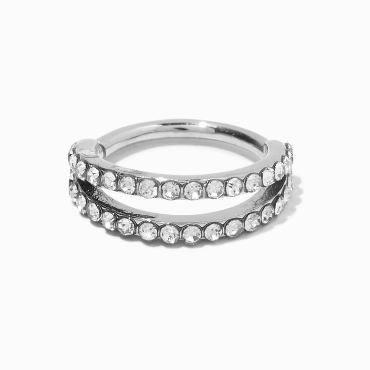 Silver 16G Double Row Crystal Nose Ring,