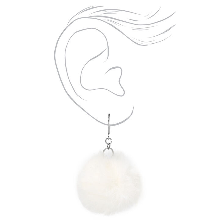 White Pom Pom 2&quot; Drop Earrings,