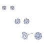 Silver-tone Cubic Zirconia 5MM, 7MM, 9MM Round Stud Earrings - 3 Pack ,