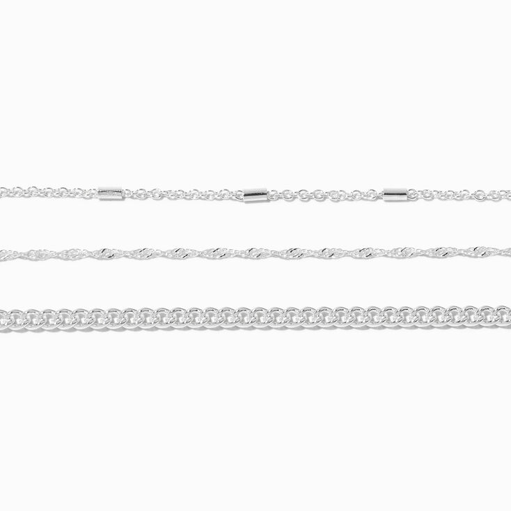 Claire&#39;s Recycled Jewelry Silver-tone Mixed Chain Bracelets - 3 Pack,
