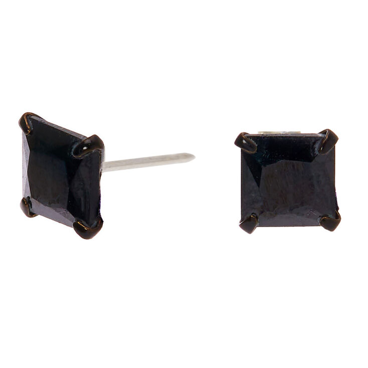 Black Cubic Zirconia 6MM Square Stud Earrings,