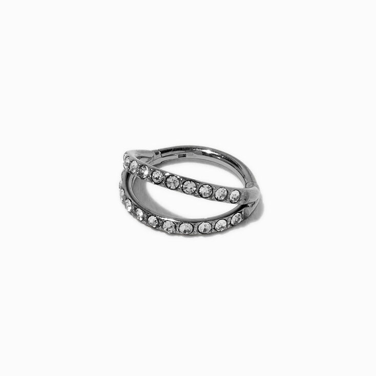 Silver-tone Titanium Crystal Double Row 18G Nose Ring,