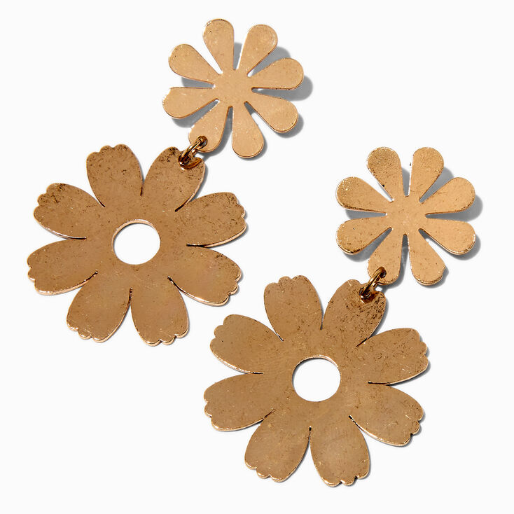 Gold-tone Weathered Daisy 2.5&quot; Drop Earrings,