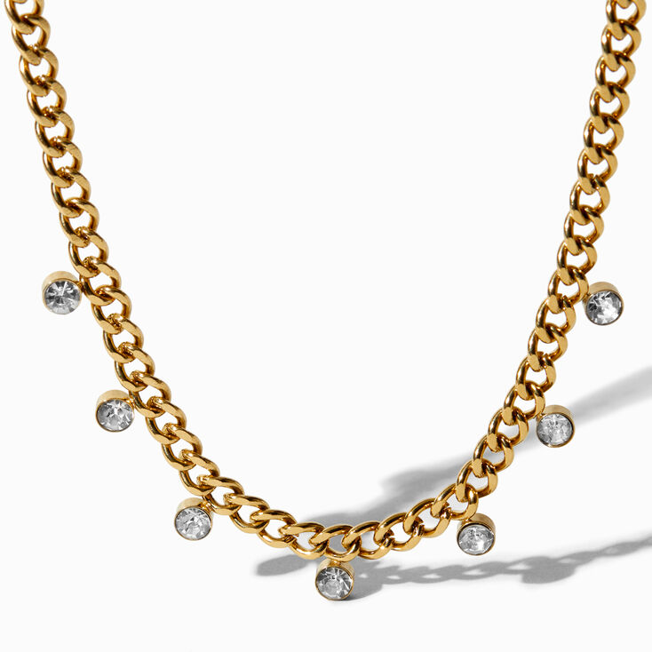 C LUXE by Claire&#39;s 18k Yellow Gold Plated Cubic Zirconia Confetti Curb Chain Necklace,