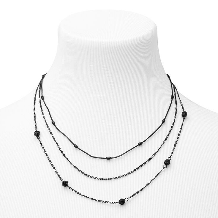 Black Fireball Multi Strand Chain Necklace,