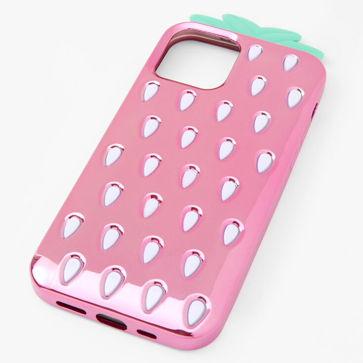 Pink Chrome Strawberry Protective Phone Case - Fits iPhone&reg; 12/12 Pro,