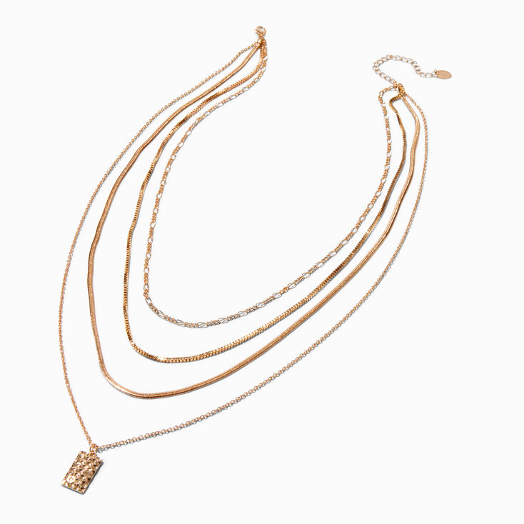 Gold-tone Hammered Pendant Extended Length Multi-Strand Necklace,