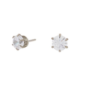 C LUXE by Claire&#39;s Silver Titanium Cubic Zirconia 4MM Round Stud Earrings,
