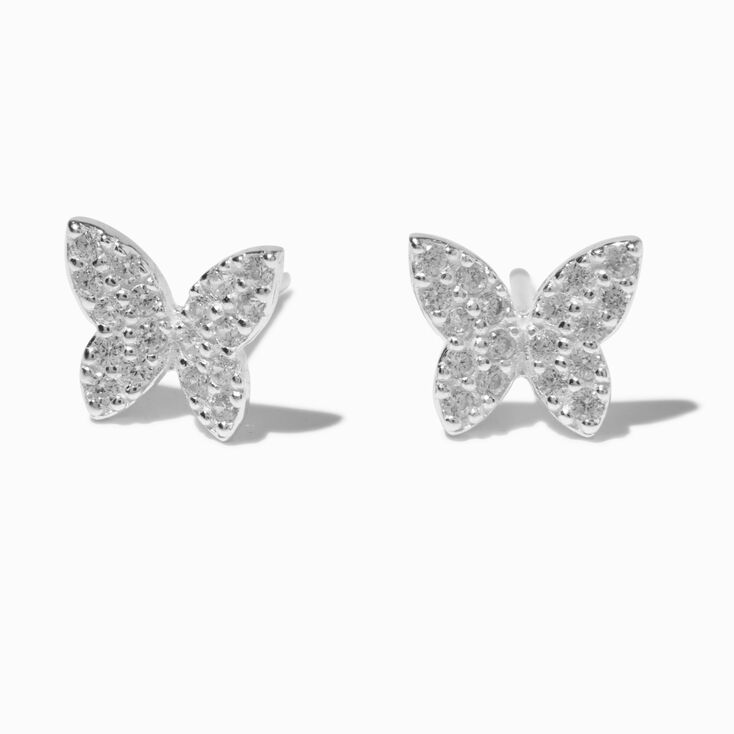 Sterling Silver Pav&eacute; Butterfly Stud Earrings,