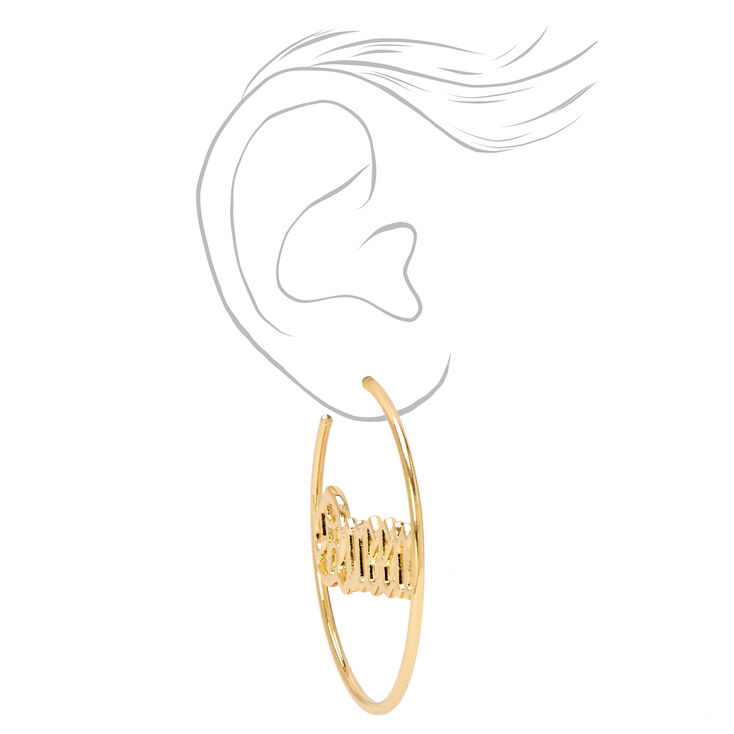 Gold 60MM Queen Script Hoop Earrings,