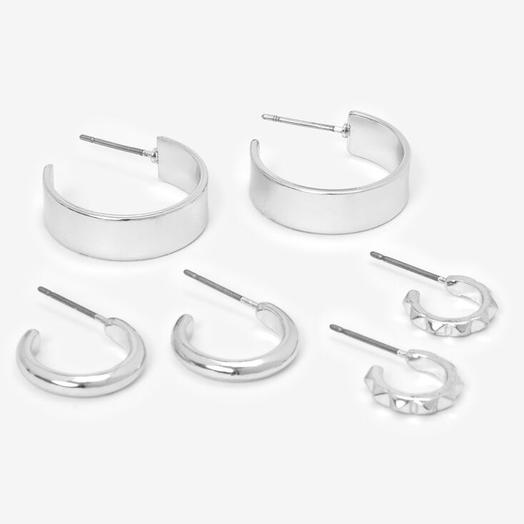 Silver Medium Hoop Earrings - 3 Pack,