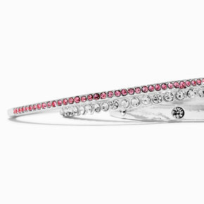 Silver-tone Pink Crystal Bangle Bracelets - 3 Pack ,