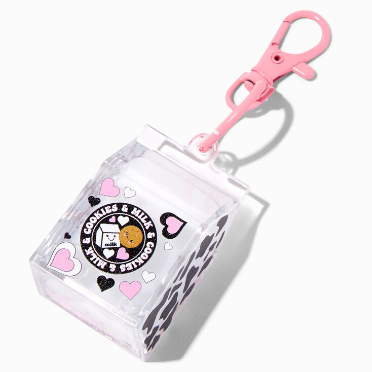 Milk &amp; Cookies Carton Water-Filled Glitter Keychain,