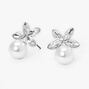 Silver Pearl Leaf Stud Earrings,