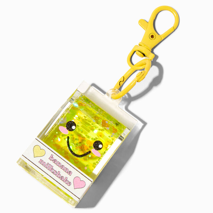 Banana Milkshake Carton Water-Filled Glitter Keychain,