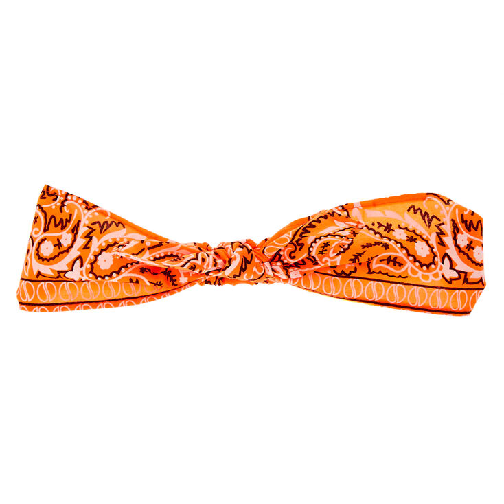 Claire&#39;s Club Knotted Bow Paisley Headwrap - Orange,