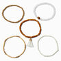 White Tassel Wooden Beaded Stretch Bracelet Set - 5 Pack,