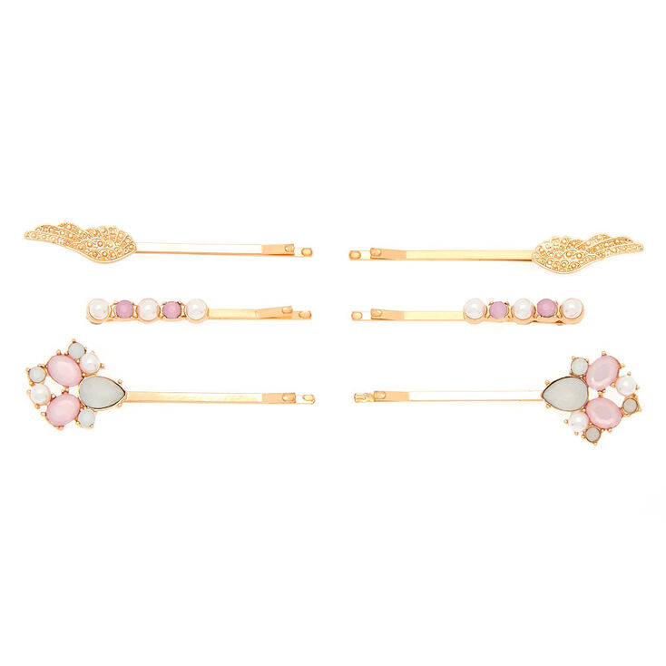 Rose Gold Pearl Wings Hair Pins - 6 Pack,