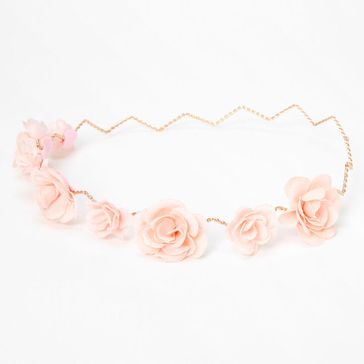 Glitter Rose Gold Blush Flower Crown Headwrap,