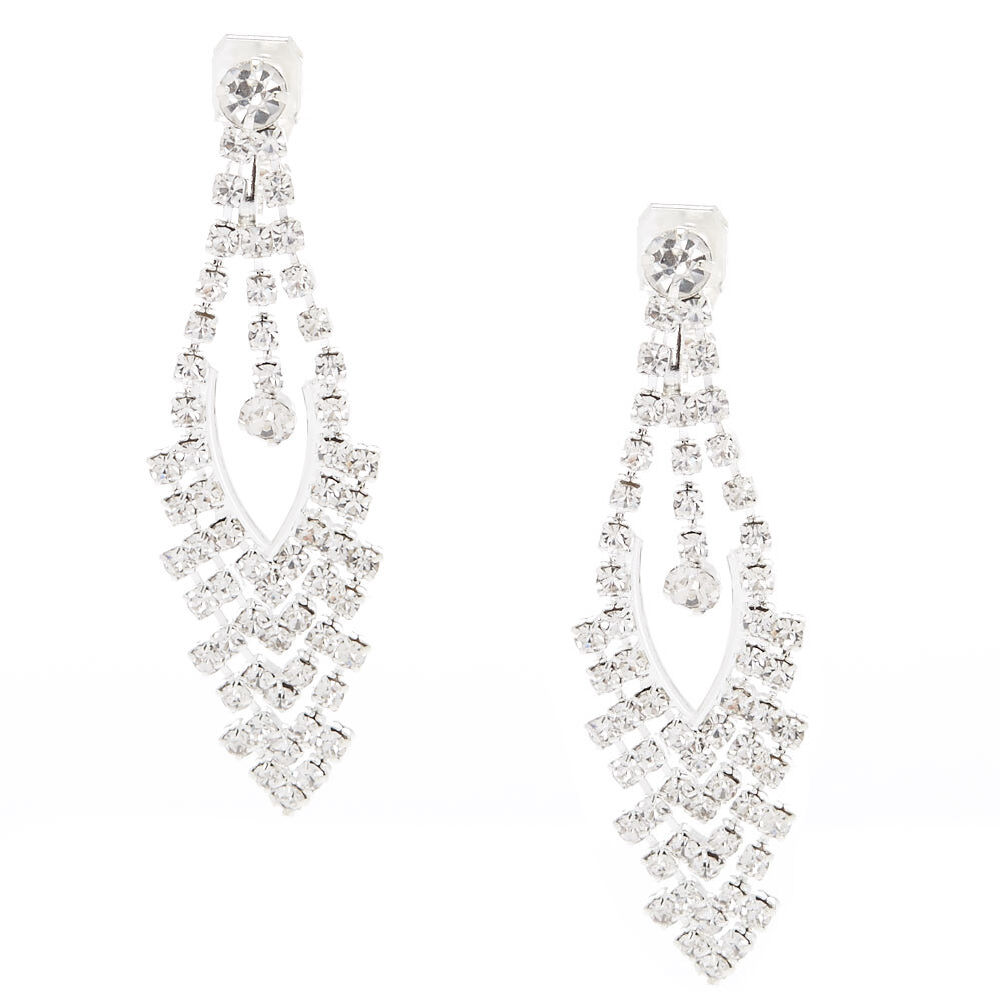 Faux Crystal Clip-On Drop Earrings,