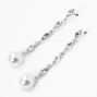 Silver 2&quot; Crystal and Pearl Linear Drop Earrings,