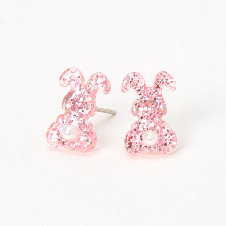 Glittery Bunny Faux Pearl Stud Earrings,