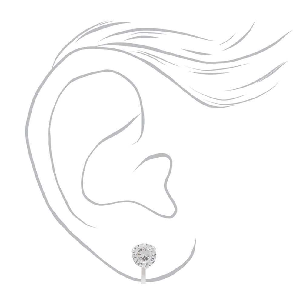 Silver-tone Cubic Zirconia Round 7mm Clip-On Earrings,