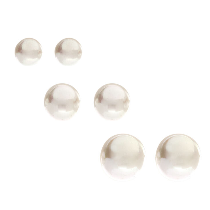 Graduated Ivory Pearl Stud Earrings - 3 Pack,