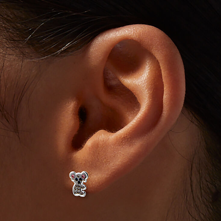 Sterling Silver Crystal Koala Stud Earrings,