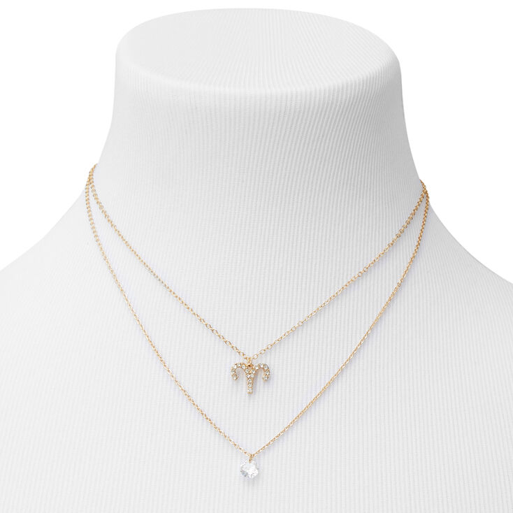 Gold Cubic Zirconia Zodiac Multi Strand Necklace - Aries,