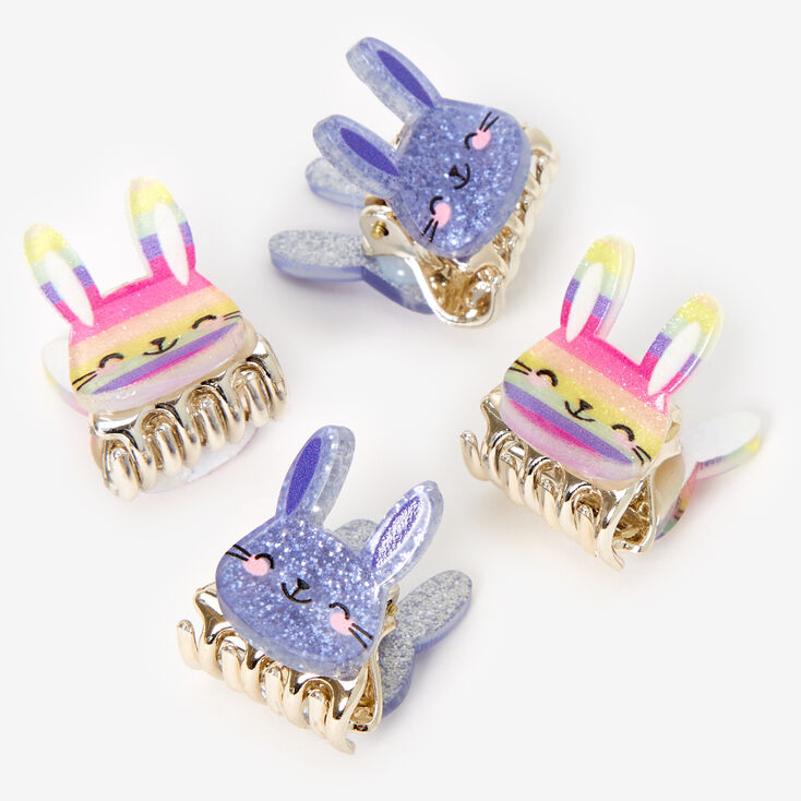 Claire&#39;s Club Rainbow Glitter Bunny Mini Hair Claws - 4 Pack,