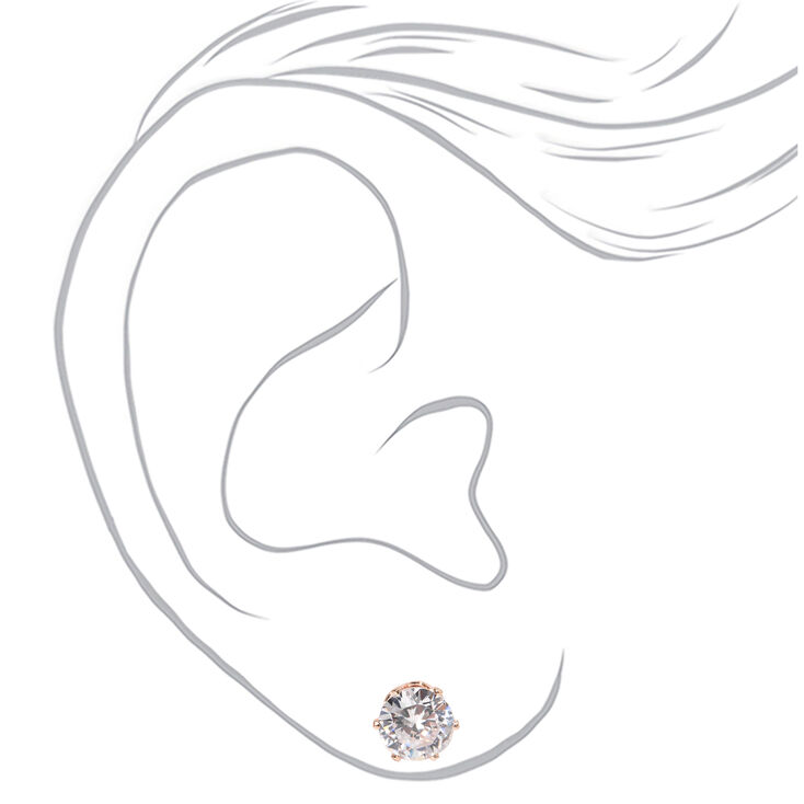 Rose Gold-tone Cubic Zirconia 8MM Round Stud Earrings,