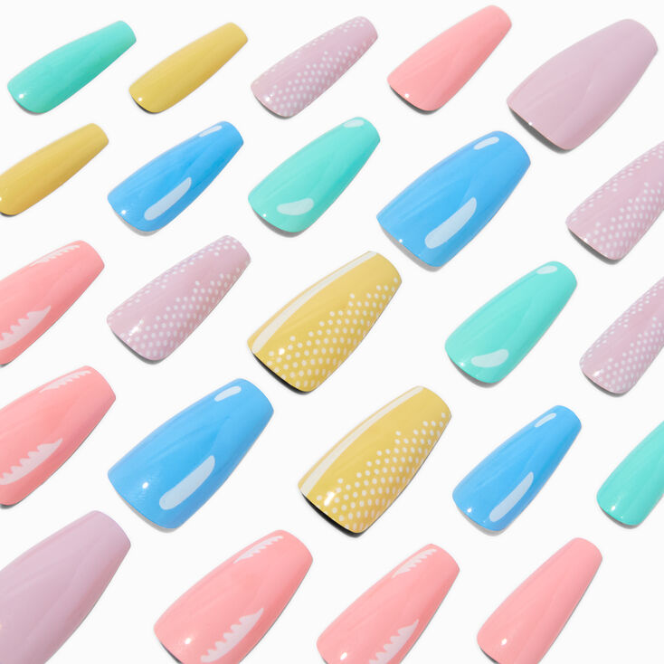 Pop Art Pastel Squareletto Vegan Faux Nail Set - 24 Pack,