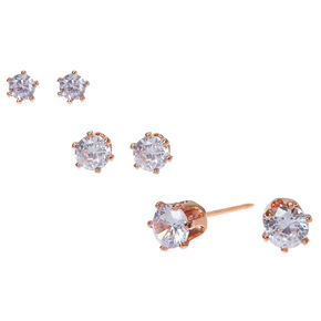 C LUXE by Claire&#39;s 18k Rose Gold Plated Cubic Zirconia 3MM, 4MM, 5MM Round Stud Earrings - 3 Pack,
