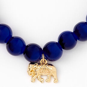 Gold-tone Elephant Royal Blue Beaded Stretch Bracelet,