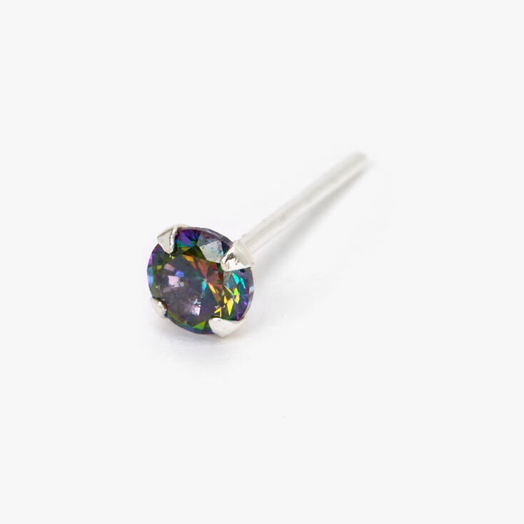 Sterling Silver 2MM Aurora Borealis Stone Nose Stud - Green,