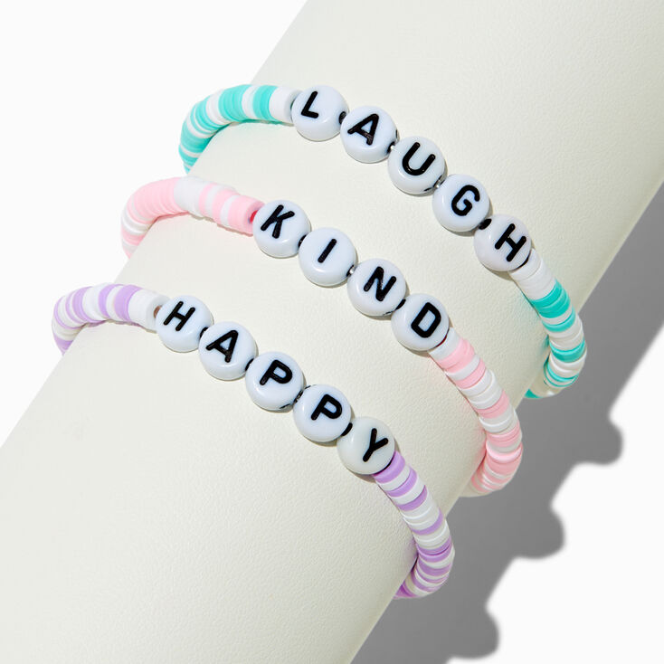 Claire&#39;s Club Pastel Fimo Clay Beaded Word Stretch Bracelets - 3 Pack,