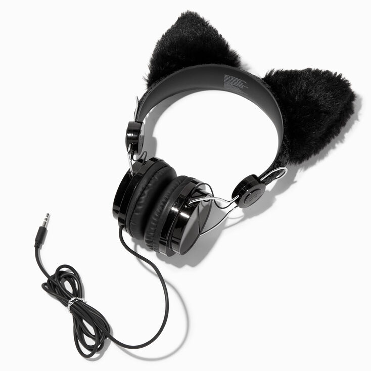 Furry Black Cat Ear Headphones,