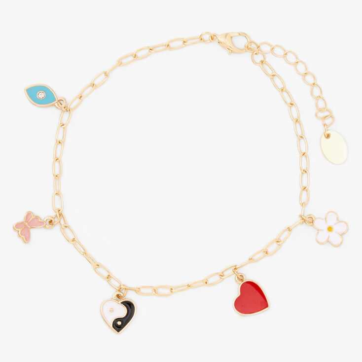 Gold Butterfly, Heart, &amp; Daisy Charm Chain Anklet,