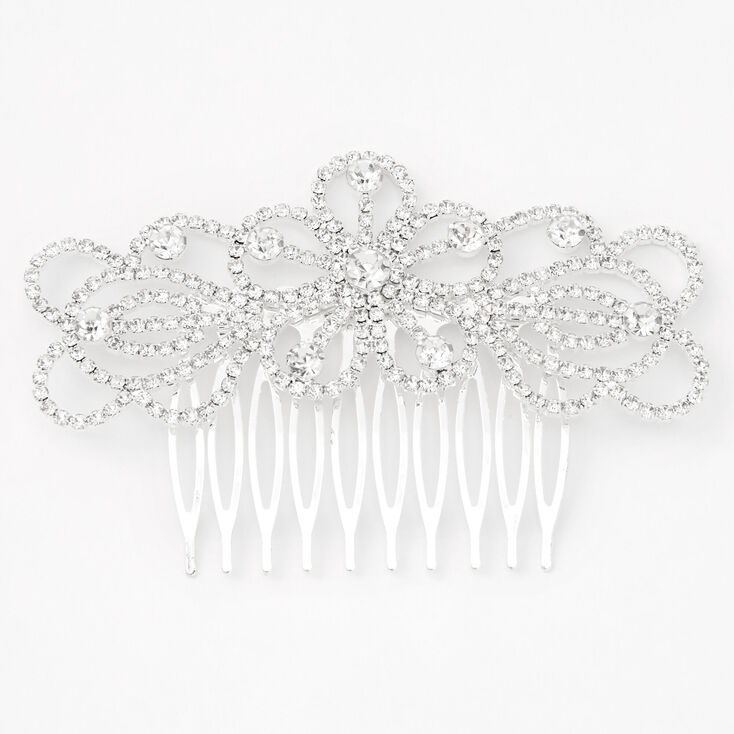 Silver Rhinestone Spiral Floral Hair Comb,