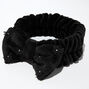 Black Floral Plush Makeup Bow Headwrap,