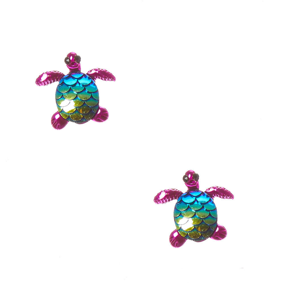 Holographic Scale Turtle Clip-On Stud Earrings,