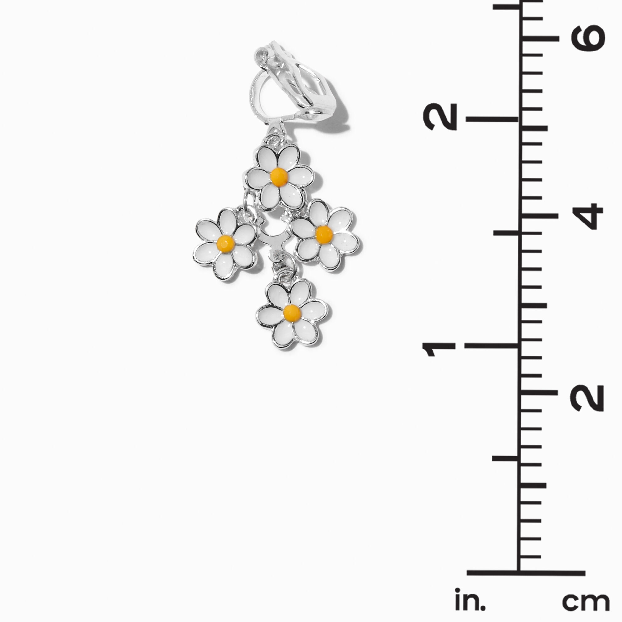Silver-tone Linear Daisy 1" Clip-On Drop Earrings,