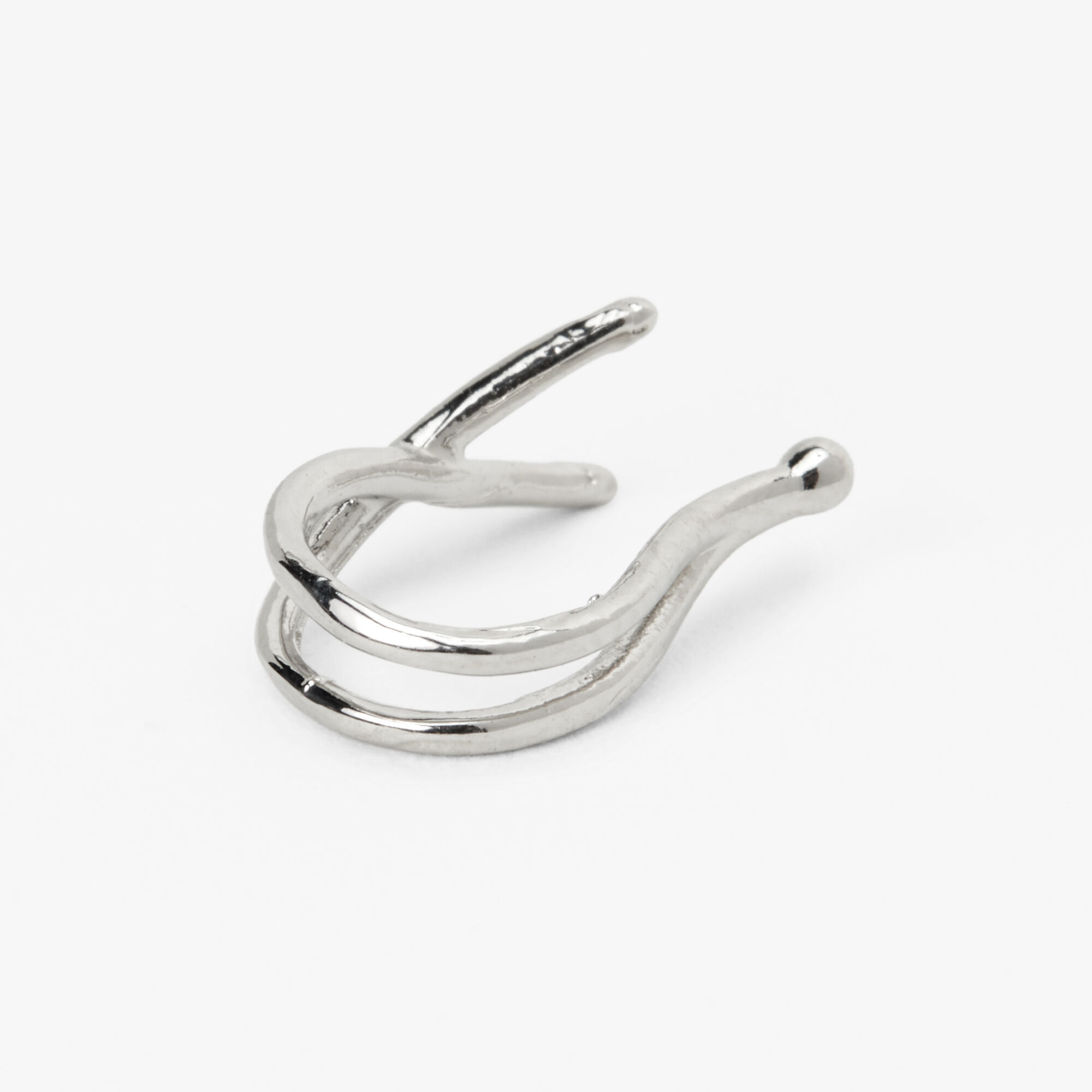 Silver Double Criss Cross Faux Nose Ring,