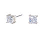 Silver-tone Cubic Zirconia 4MM Square Stud Earrings,