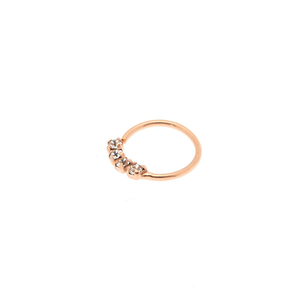22G Rose Gold-tone Sterling Silver Crystal Nose Ring,